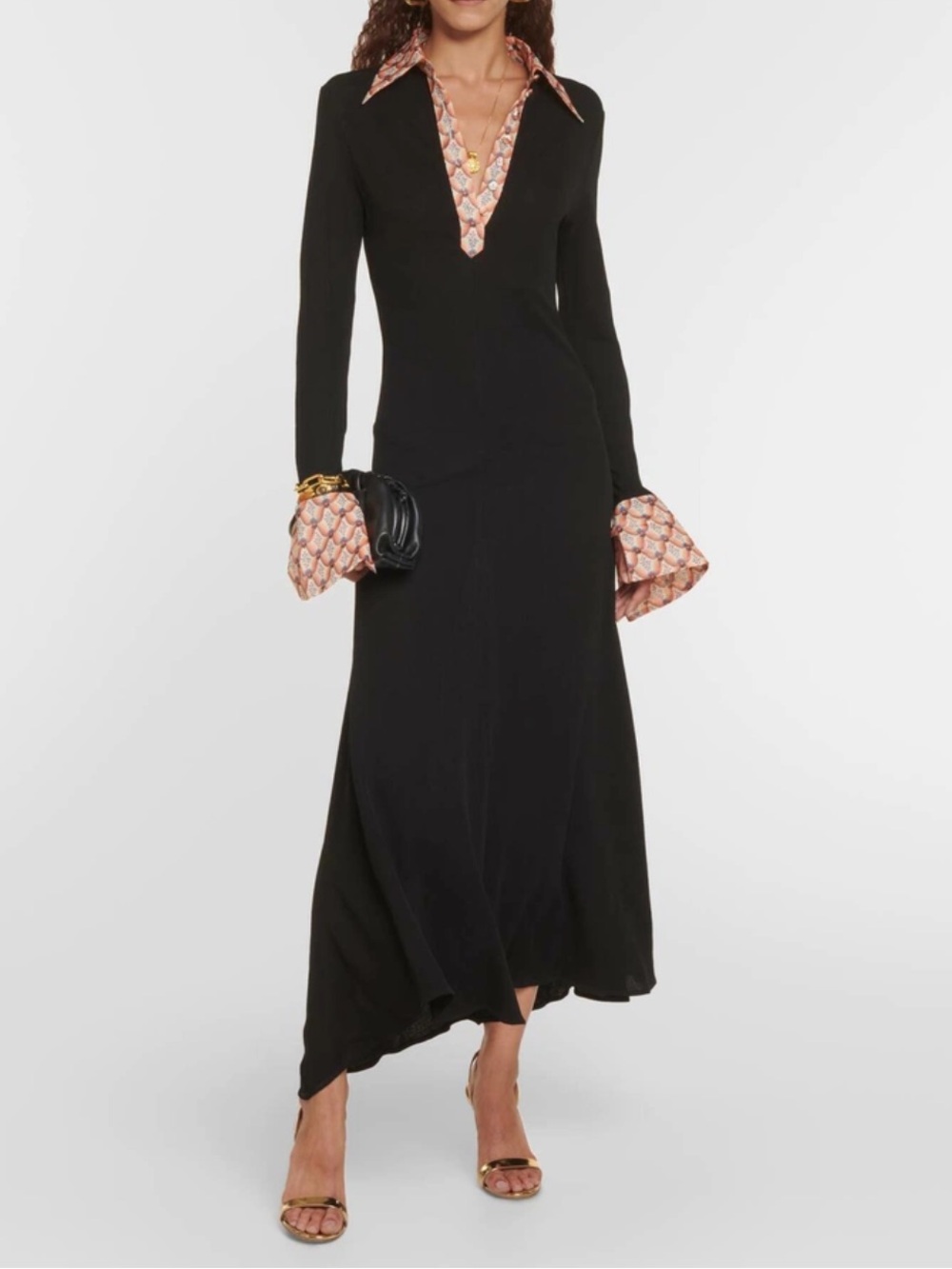 Commense Print Trim Shirt Collar Maxi Dress Size XS NWT
